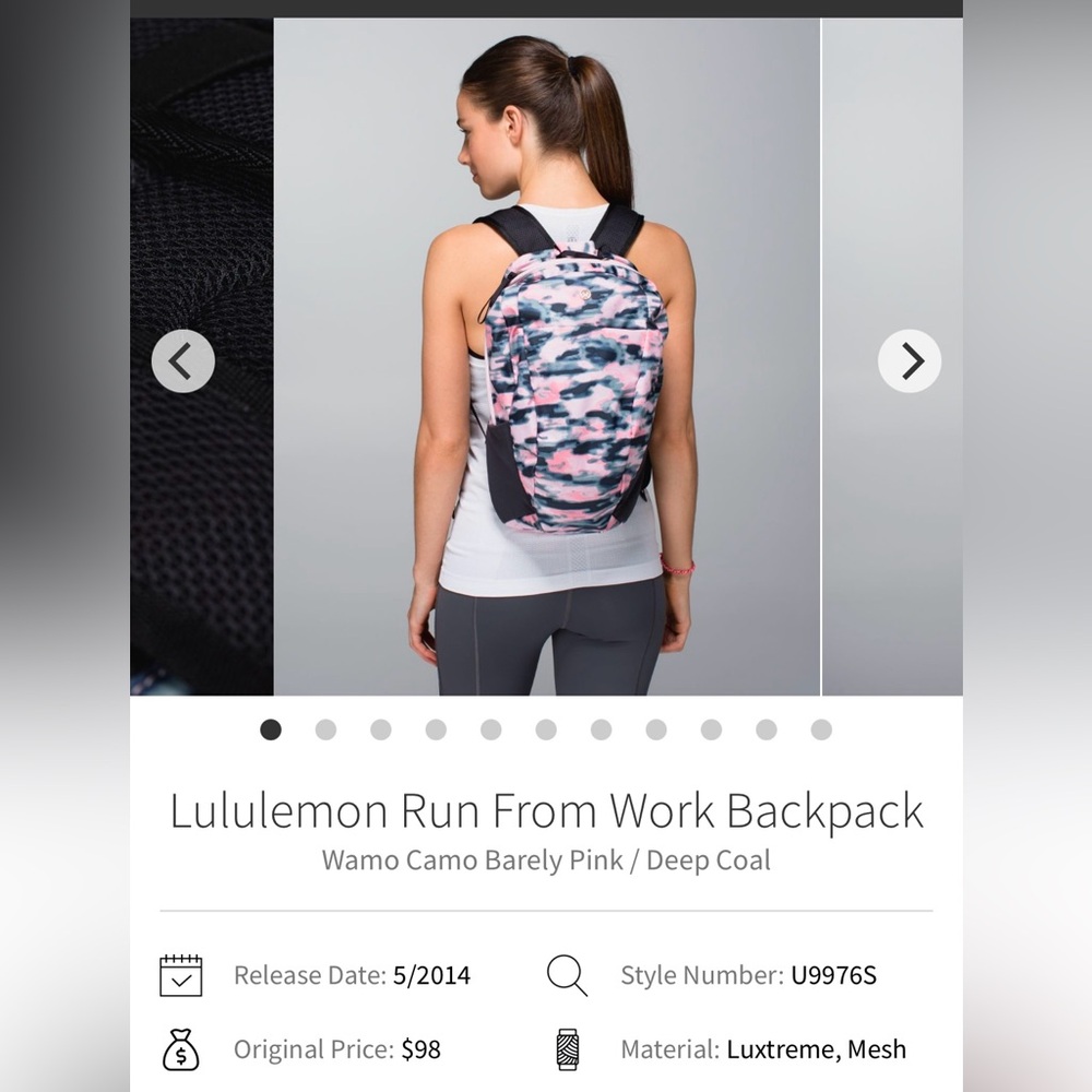 🍋Rare Vintage Lululemon Run From Work Backpack pink camo🍋 - Picture 15 of 15